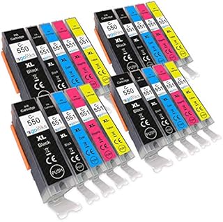 4 Go Inks Set of 5 Ink Cartridges to repalce Canon PGI-550 & CLI-551 Compatible / non-OEM for PIXMA Printers (20 Pack), Black, Cyan, Magenta, Yellow, High Capacity (XL)