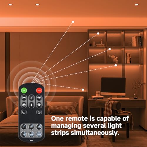 Image of BTF-LIGHTING Orange Color COB LED Strip Light, UL Listed High Density Flexible Tape Light with RF Remote & ETL Power Adapter, DC12V 16.4FT Ultra Bright Light for Cabinet Kitchen Home Indoor Lighting