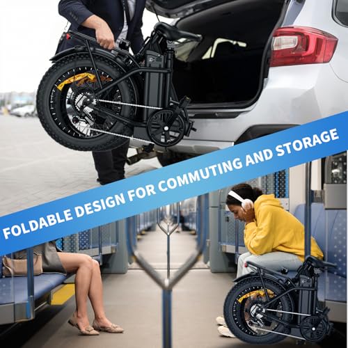 Foldable Electric Bike, Peak 983W Motor Ebike, 40-70 Miles & 20 MPH, 48V Removable Battery, 20" Fat Tire All-Terrain Electric Bicycle for Adults with 7-Speed, Suspension, Rear Rack, UL2849 Certified - Image 7