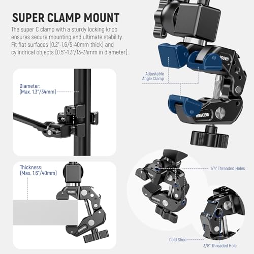 Image of NEEWER 30 inch Articulating Magic Arm with Desk Super Clamp /Action Cam Mount /Phone Holder, Overhead Camera Mic Boom Stand, Compatible with GoPro iPhone DSLR Webcam Microphone Video Recording, UA056