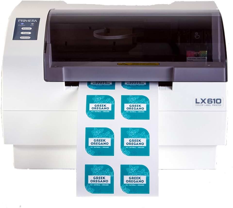 Primera LX610 Color Inkjet Label Printer with Plotter Cutter 74541 - Print and Cut Any Label Shape or Size in One Machine. Prints Up to 5 Inches Wide