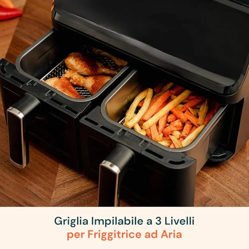 Griglia Airfryer 3 Livelli Rotonda E Rettangolare In Acciaio Lavabile - 2