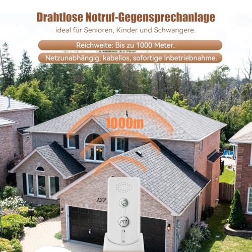 2 Wege Gegensprechanlage 1000M, Smart Voice Intercom 2 Way Voice Intercom Sprechanlage, Drahtlose Gegensprechanlage für Büro, Zuhause (Weiß)
