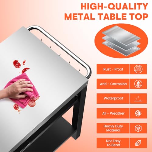 Image of Double-Shelf Stainless Steel Grill Cart, 34 x 21 Outdoor Table | Movable grill cart for Ninja, for Ooni, for Blackstone, and for Weber Q grills, pizza ovens, and food prep.