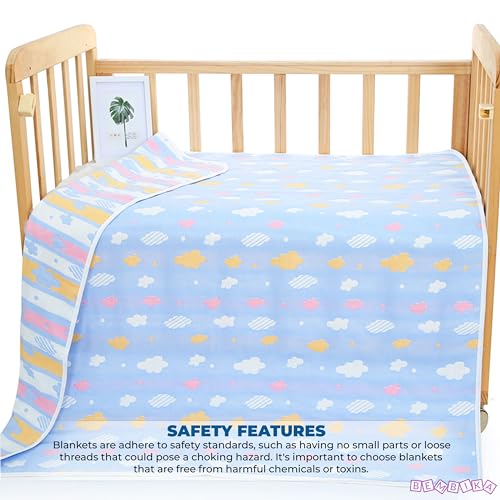 Image of BEMBIKA Baby Essential Multipurpose Blanket for Baby 6 Layer Cotton Gauze Baby Stroller Blanket Baby Swaddle Soft Blanket Bath Towel for Newborn, Infant and Small Kids-1 Pc (Cloud Blue)