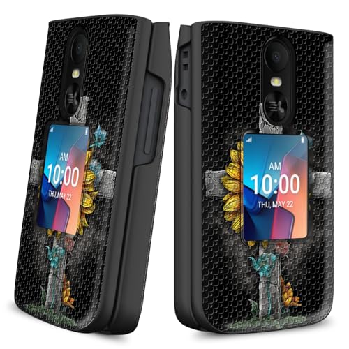 Qindaiwen for TCL Flip 4 5G/T440 (2025) Phone case with Screen Protector, Rugged Shockproof Dual Layer Cover for TCL Flip 4, Heavy Duty Protective Phone Case – Sunflower Cross Faith