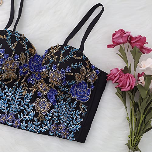 Dames korset, bovenkleding, sexy hot girl korte top, body-sculpting geborduurd hemdje black-70B - Afbeelding 5