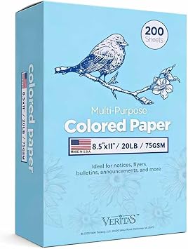 WritePads Veritas Color Copy Paper,Multi-Purpose paper,Colored Printer Paper 8.5 x 11, 20 lb / 75 GSM,Blue,200 Sheets (1 Reams),Made in USA
