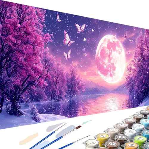 Pintar por Numeros Adultos Mariposa - Manualidades Pintura Acrilica Kit Cuadro DIY completo - 60x120cm, Pintar por Numeros Niños Luna con Pinturas Acrilicos, Decoración del Hogar (Sin Marco) H-Z