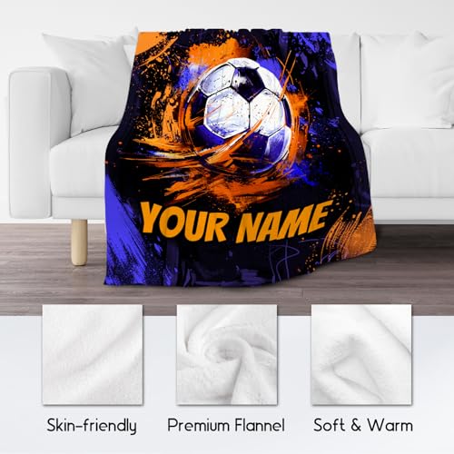Custom Soccer Blanket, Cozy Soft Throw Blankets for Kids, Cool Black Flannel Throw Gifts for Couch Office, 30x40 Inches