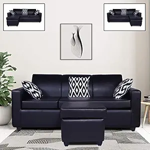 Adorn India Monteno Leatherette Modular Sofa Set (Black)
