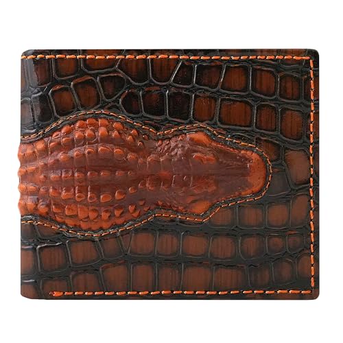Men's RFID Blocking Leather Wallet - Luxurious Handmade Crocodile Pattern Bifold with 3D Embossed Design, Premium Full Grain Leather, 6 Card Slots (Dark Brown)