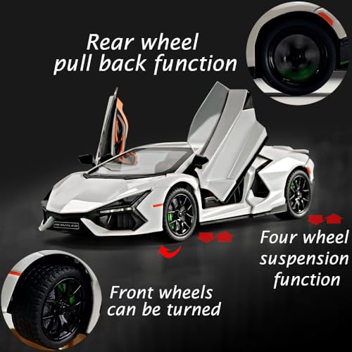 Modelo de coche Lambo Revuelto 1:24 blanco con luz y sonido miniatura 4
