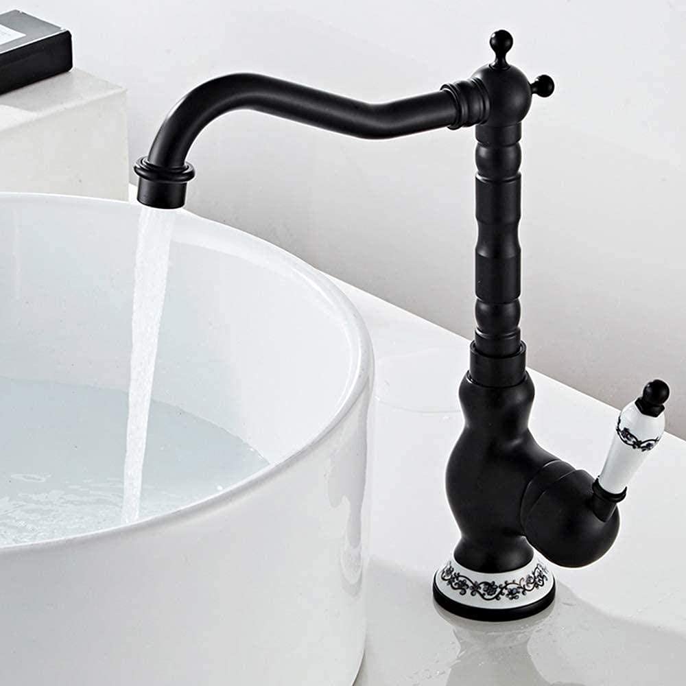 Robinet d'évier de cuisine rétro Basinxer noir en laiton col de cygne orientable à 360°