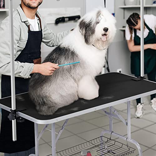 Yaheetech Höhenverstellbar Trimmtisch für Hunde groß, Schertisch mit 2 Galgen, Badezubehör für Hunde, Hundepflegetisch klappbar - 118 x 60 x 177 cm (L x B x H) - Kratzfest, max. Tragelast 120 kg