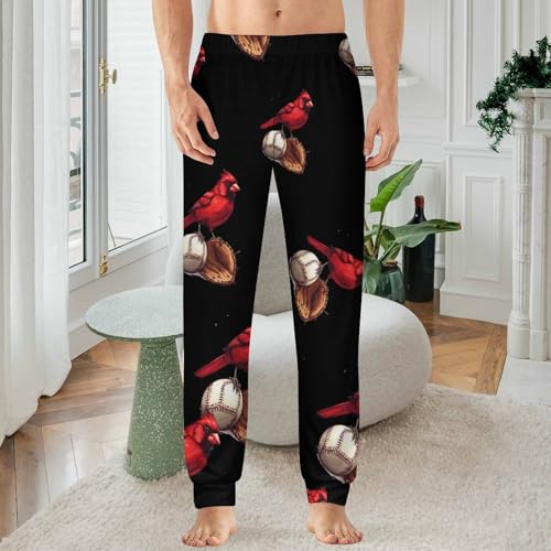 Red Cardinal Baseball Mens Pajama Pants Soft Sleep Lounge Pants Pj Bottoms2