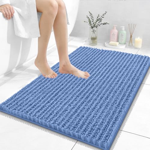 Image of OLANLY Bathroom Rug Mat 36x24, Thick Soft and Absorbent Chenille Bath Mat, Non-Slip Rubber Backing, Machine Washable Quick Dry Bath Rugs for Tub Shower Floor, Home Decor Accessories, Cornflower Blue