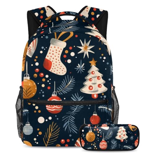Sac à dos imprimé de Noël grande capacité avec trousse le cadeau parfait pour étudiants