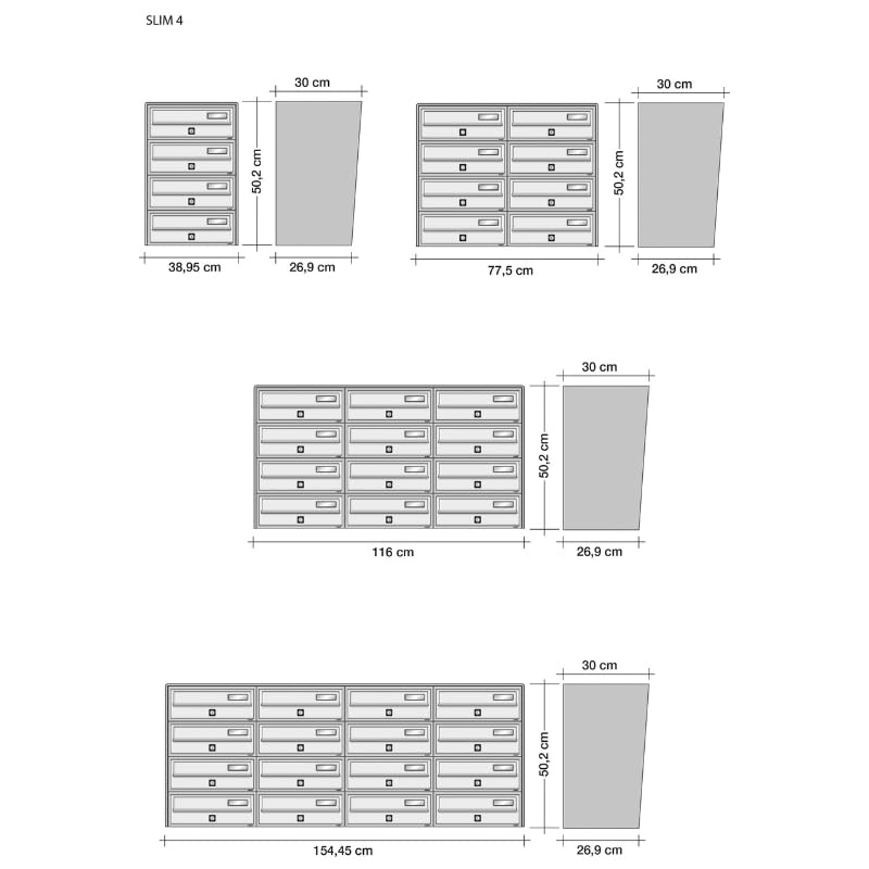 ALUBOX SLIM Cassette Postali Condominiali 4 Posti 50X39X30 Cm In Lamiera Zincata E Alluminio Cassetta Postale Da Esterno Condominiale Con Sistema Anti Prelievo (ANTRACITE)