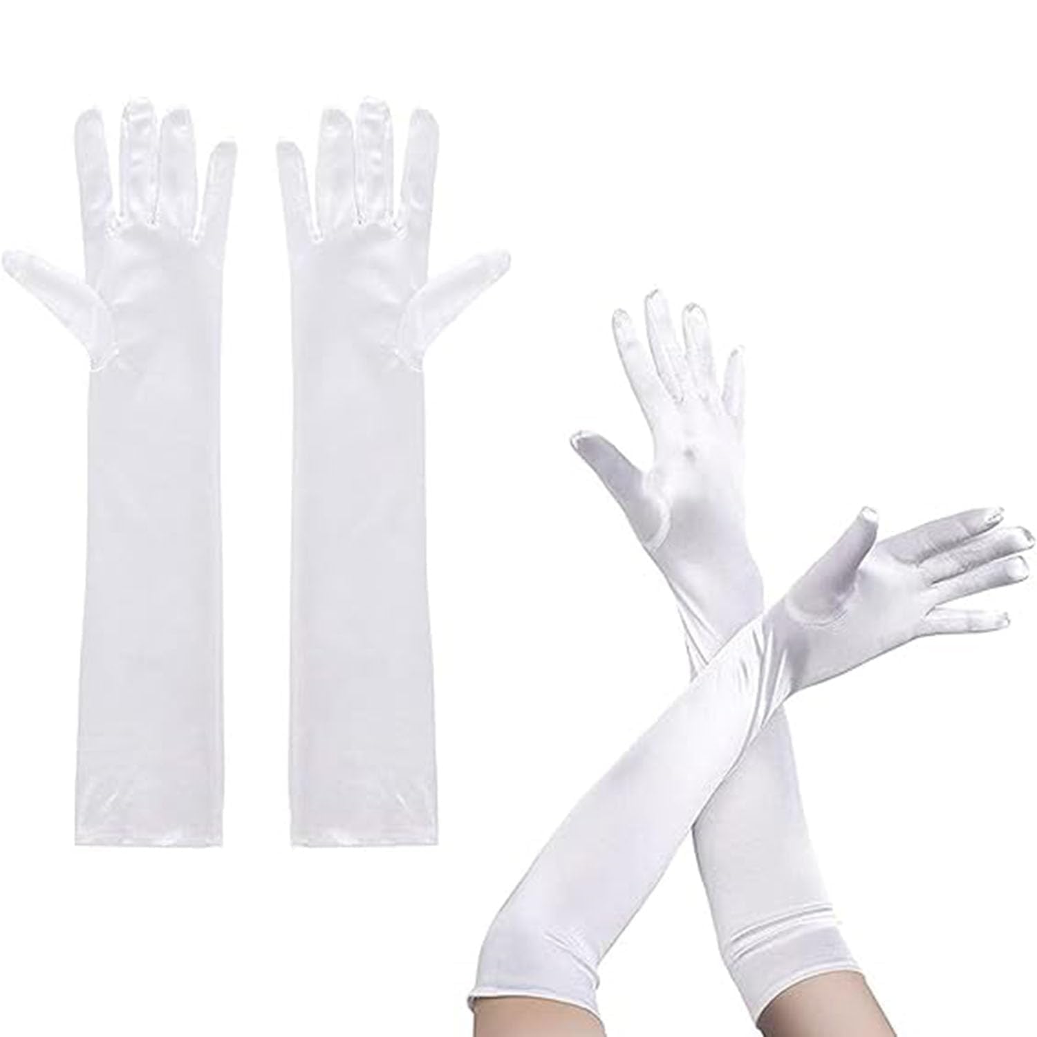 Flosfjylo 2 Pcs Long Gloves Women Formal, Satin Glove, Stretchy Elbow Length Gloves