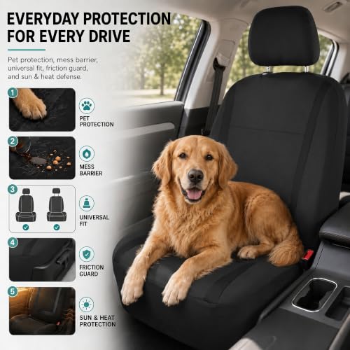 Image of FH Group Car Seat Covers Front Set in Cloth for Low Back Car Seats with Removable Headrest, Universal Fit, Automotive Washable for SUV, Sedan, Van Black