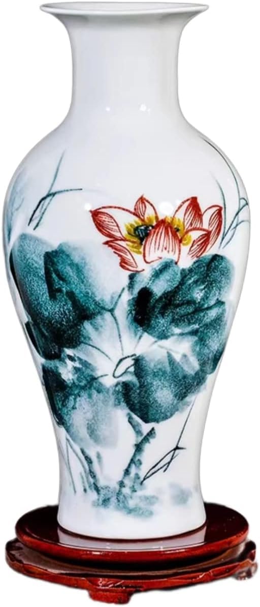 Vase Tabletop Chinese Ceramic with Stand White Large Porcelain Flower Antique Traaditional Decorative 37CM