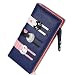 Women's Lady Wallet Cute Cat Wallet Long Clutch Purse with Zipper Dark Blue
