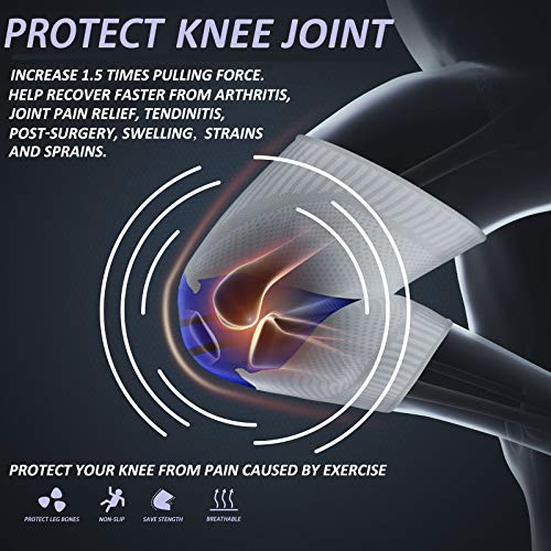 Knee Braces Workout Equipment Elbow Sleeve Patellar Tendon Support Strap Trampoline Accessories Knee Compression Sleeve, Knee Support for Women Knee Strap, 1 Pair White Blue L