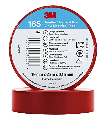 3M Temflex™ Vinyl-Isolierband 165, Rot, 19 mm x 25 m, 10 Rollen