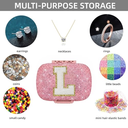 Image of Cute Pill Organizer Small Bling Pill Case for Purse Medicine Vitamin Container Holder Daily Pill Box Container for Women Travel Medicine Kit(Letter L Pink)