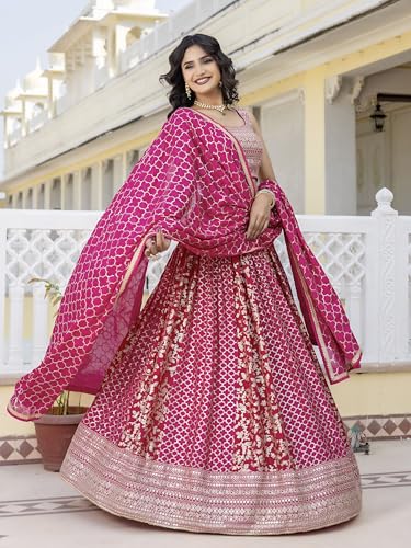 Image of TRENDMALLS Art Silk Embroidery Sequence Work Lehenga Choli Unstitch Blouse With Dupatta For Women (New-Bridal-Latest-Wedding-Sequence-Lehenga-Designer)