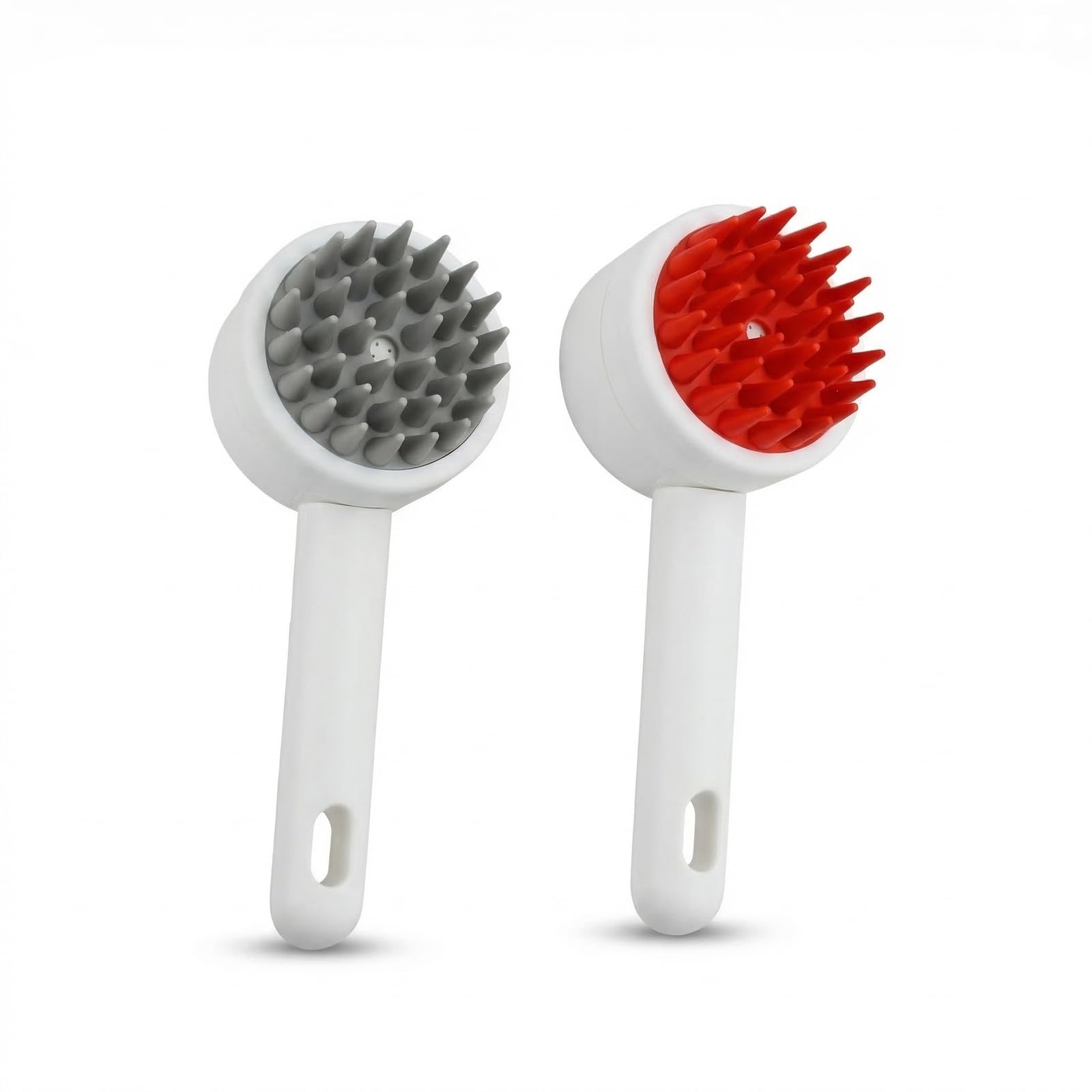 2 Piezas Cepillo de Baño para Perros y Gatos, Cepillo Perro, Perros Accesorios, Masajeador con Depósito de Champú, Adecuado Tanto para Mascotas de Pelo Corto Como de Pelo Largo, Gris y Rojo