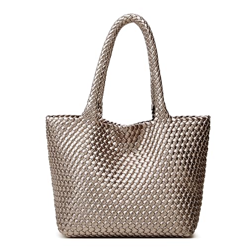 BOYATU Woven Tote Bag for Women: Vegan Leather Purse for Weekend Travel