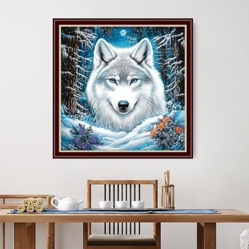 Image of Dimensean Stamped Cross Stitch Kits Full Range of Embroidery Patterns Starter Kits for Beginners Adult DIY Cross Stitches Needlepoint Kits 11CT-Forest Abstract Wolf 18x18 inch