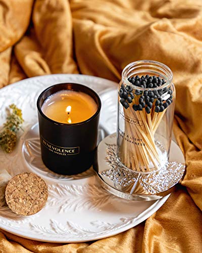 Decorative Matches| Premium Wooden Matches | Artisan Long Matches For Candles, Matches In A Jar | Colored Safety Matches For Lighting Candles With Match Striker On The Bottle | Midnight Black 4 Inches #TOP3