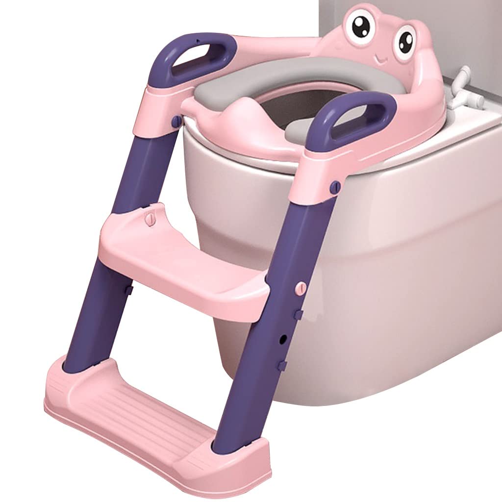 Sedile WC con Scale Regolabile Riduttore WC con Scaletta per Ragazze E Ragazzi, Collassabile Riduttore Water con Scaletta con Schienale A Rana, Portante 50 kg (Color : Pink, Size : 35 * 40 * 39.5cm)