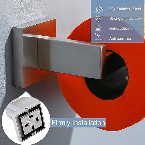 Image of TQKAG Brushed Nickel Toilet Paper Holder, Modern Square Tissue Roll Holder | SUS304 Stainless Steel, 6.38 Inch, Modern Square Tissue Roll Holders, Wall Mount, 2 Easy Installation Options, Kitchen