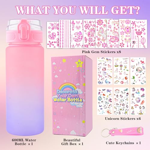 Geschenk Mädchen 5 6 7 8 9 10 11 Jahre, DIY Trinkflasche Basteln Einhorn, Weihnachten Geburtstag Geschenke für Mädchen 4-12 Jahre, Schule Wasserflaschen mit Glitzer Diamant Aufklebern Selbst Gestalten
