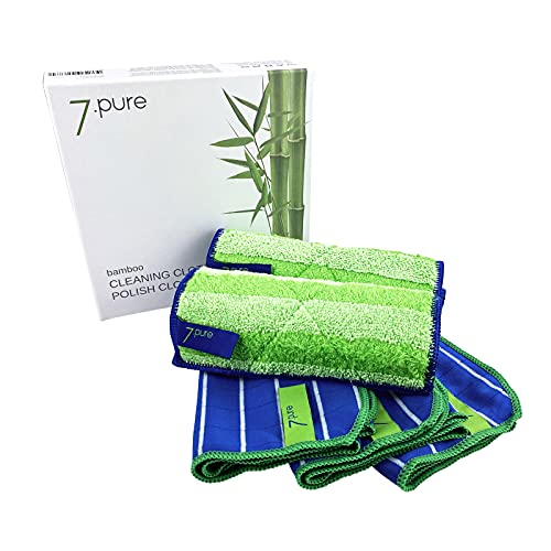 7.pure Juego de bambú, 2 paños de Limpieza y 3 gamuzas de Pulido, sin Productos de Limpieza, Antibacteriano, sin Pelusas, sin Polvo, fácil de Limpiar, Trapos de Limpieza, limpiacristales, paños