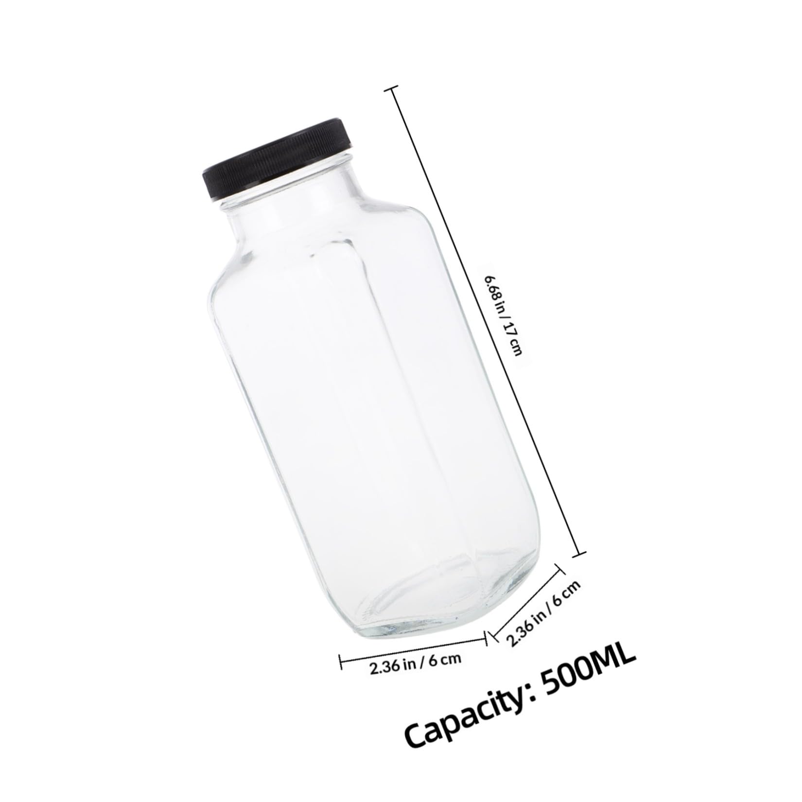 Set 4 Bottiglie Riutilizzabili in Vetro da 500 Ml con Coperchi, Design Quadrato Portatile e Forma Stabile per Latte, Succhi e Bevande, per Ufficio e Idratazione in Riutilizzabile
