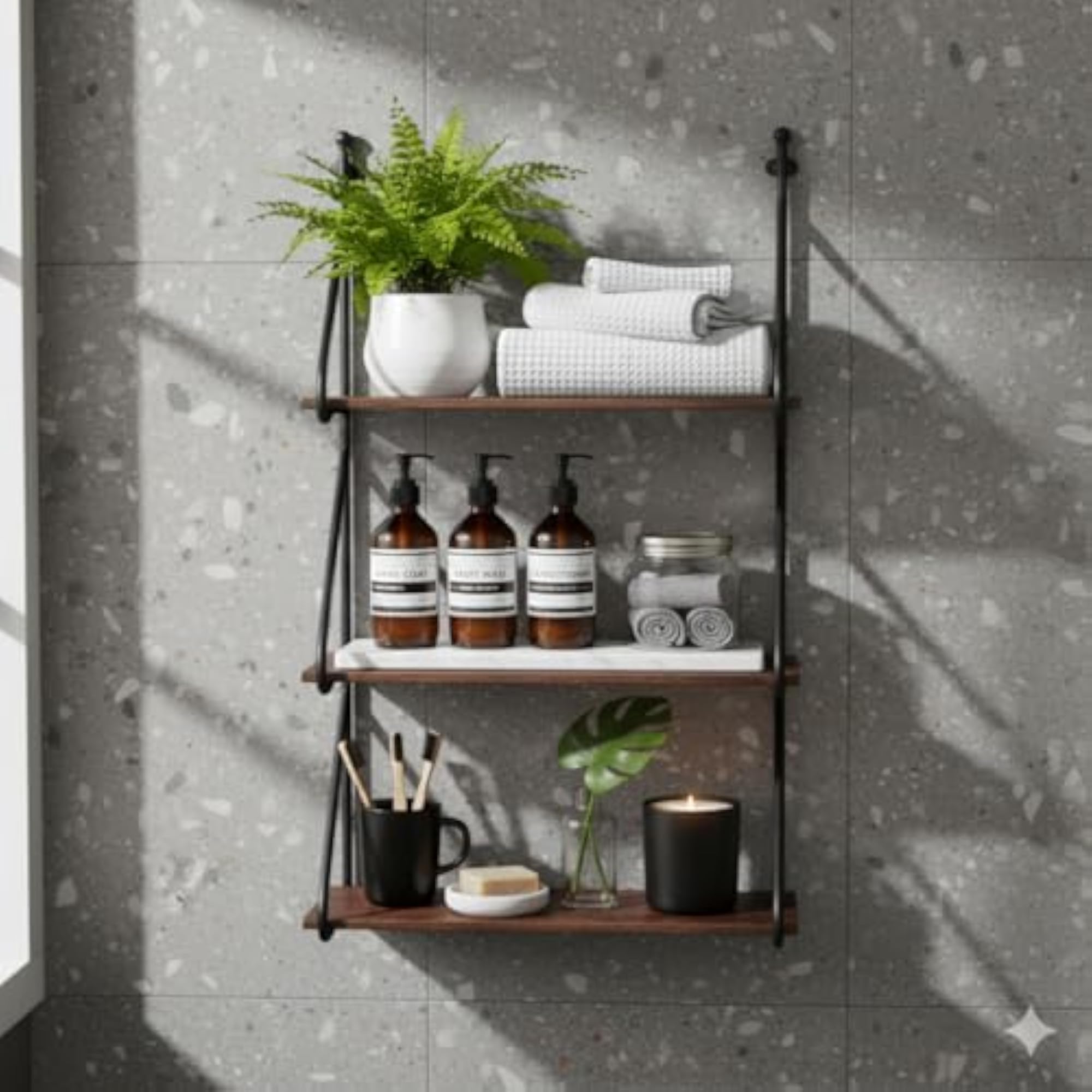 Wall Shelf for Home Decor, Solid Wood & Steel Hanging Storage Organizer