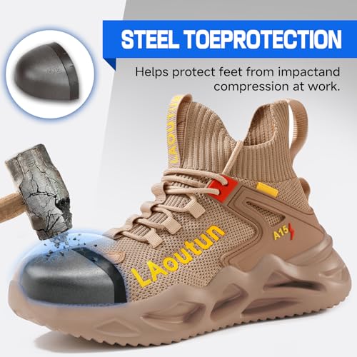 Image of LAoutun Steel Toe Shoes for Men, Lightweight Comfortable Safety Shoes with Puncture Resistant, Indestructible Work Shoes for Construction and Warehouse