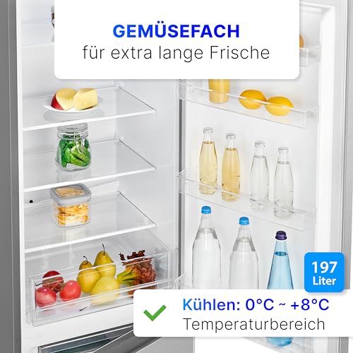 Bomann® Koelkast met vriesvak 180 cm hoog | koel-vriescombinatie 268 l met 4 planken & 3 laden | deuraanslag verwisselbaar | stille koelvriescombinatie met 36db | koelkast KG 7353 inox - Image 5