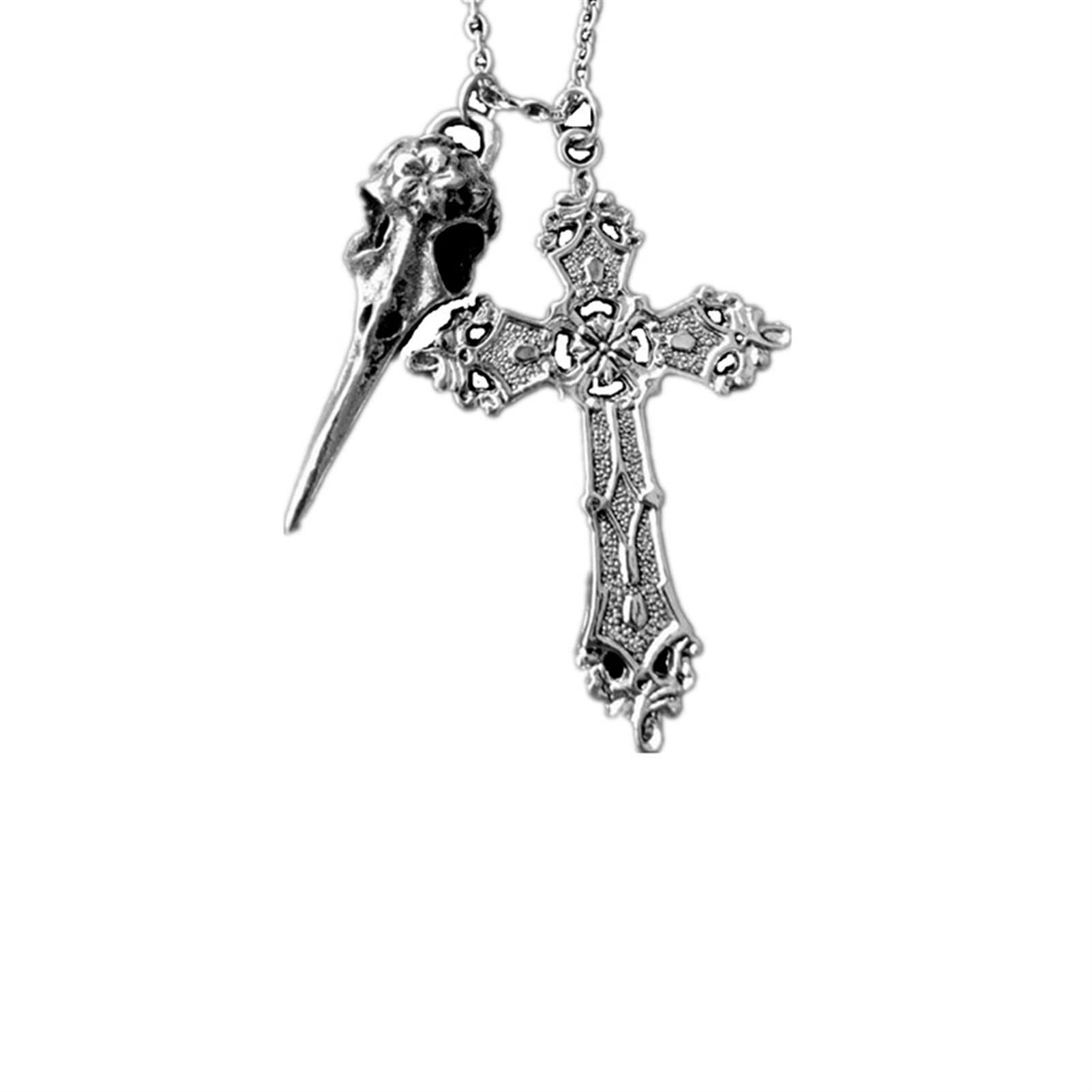 Collier croix baroque aux finitions vintage 1980 et métal couleur corbeau exclusif