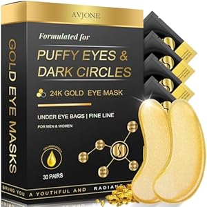 AVJONE 24K Gold Eye Mask -30 Pairs- Puffy Eyes and Dark Circles Treatments – Relieve Pressure and Reduce Wrinkles, Revitalize and Refresh Your Skin (30 Pairs)
