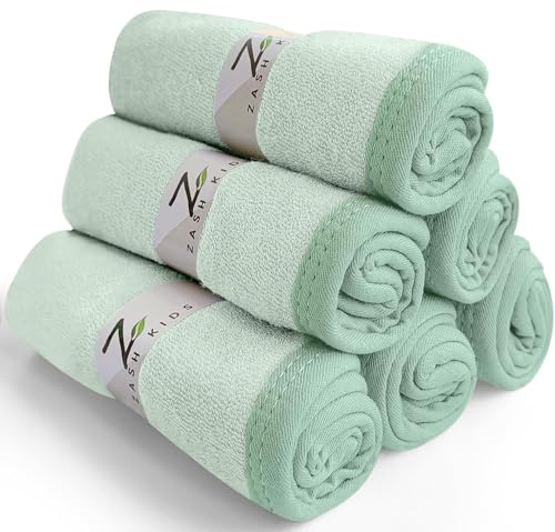 Image of Set of 6 Baby Washcloths – Viscose Made from Bamboo – Super Soft and Highly Absorbent Face Towel – 10 x 10 Inch – Reusable Double Layered Wipes for Newborns, Infants and Toddlers – Green