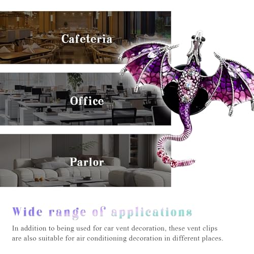 Image of 2PCS Bling Wyvern Car Air Freshener Vent Clips, Alloy Enamel Dragon Auto Outlet Clips with Fragrance Tablets, Refillable Cute Flying Dragon Crystal Vent Clip Aroma Diffuser (Purple)