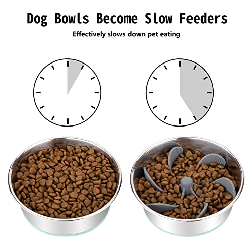 Keegud Slow Feeder Dog Bowls Insert [36 Octopus Suction Cups] Super Firm Slow Eating Dog Bowl [Cuttable] for Small Breed and Medium Size Dog Compatible with Regular and Elevated Dog Bowls (Spiral)