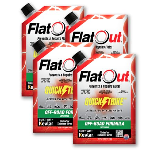 Flat Out QuickStrike Tire Sealant - Prevent Flat Tires, Seal Leaks, Contains Kevlar (4 Pack - 32 Fl Oz, Off-Road Formula)