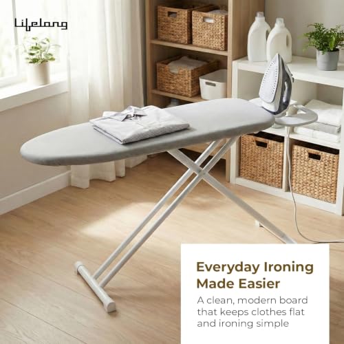 Image of Lifelong Foldable Ironing Board with Steel Frame, Heat-Resistant Cover | Heavy-Duty & Durable Iron Board with Stand | Adjustable Height, Anti-Skid Legs, Portable & Space-Saving Design (Silver & White)